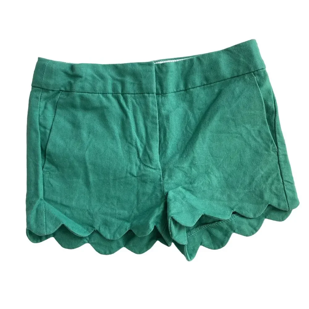 Crewcuts Scalloped Hem Linen Blend Shorts - Green - 4